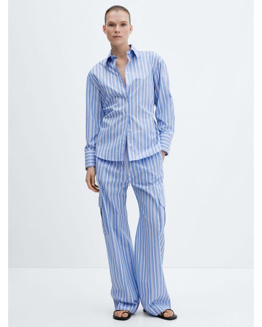 Mango Blue Seoul Stripe Cotton Shirt