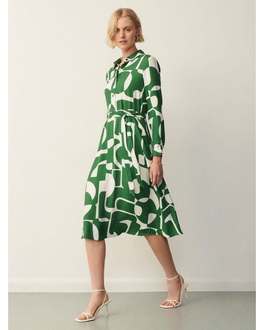 Finery London Green Vanessa Geometric Print Shirt Dress
