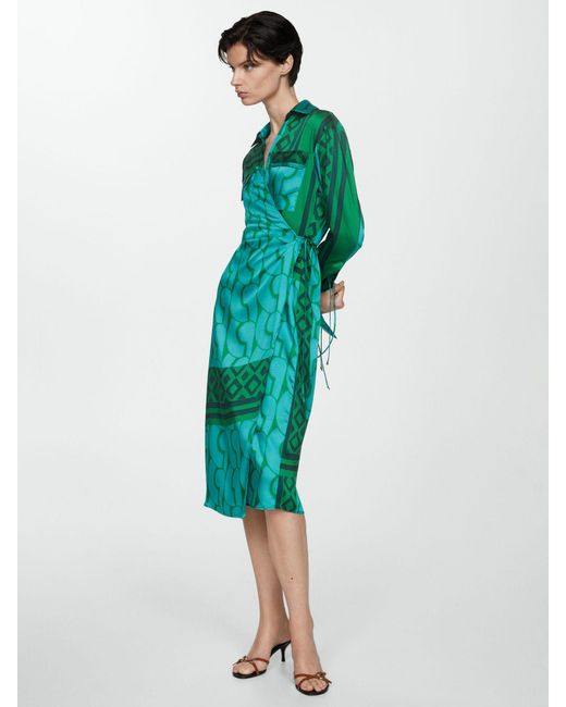 Mango Green Monik Wrap Midi Dress