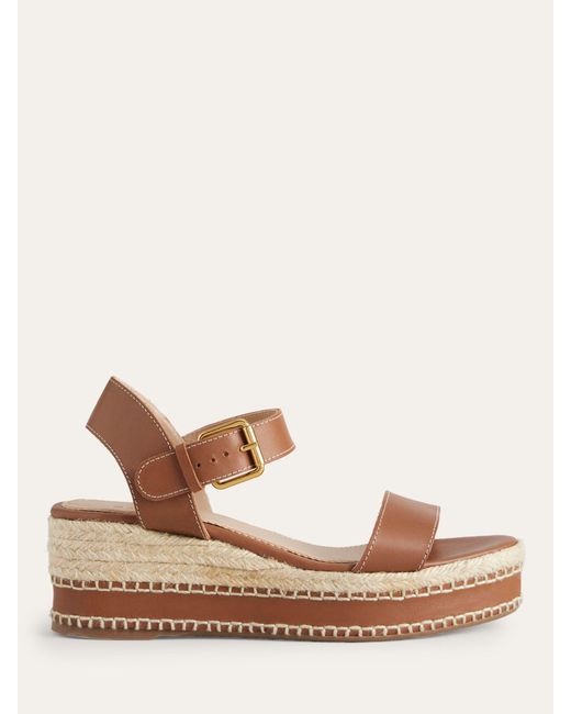 Boden Natural Leather Stitched Wedge Heel Sandals