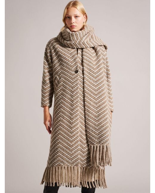Ted Baker Natural Jilliya Oversized Twill Knit Scarf Coat