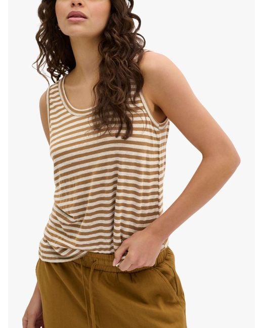 My Essential Wardrobe Brown Lisa Striped Linen Blend Tank Top