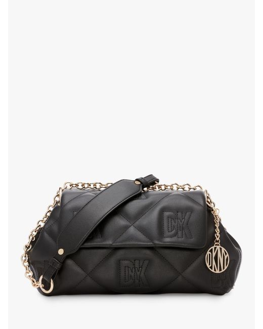 DKNY Black Crosstown Leather Quilted Flap Over Bag