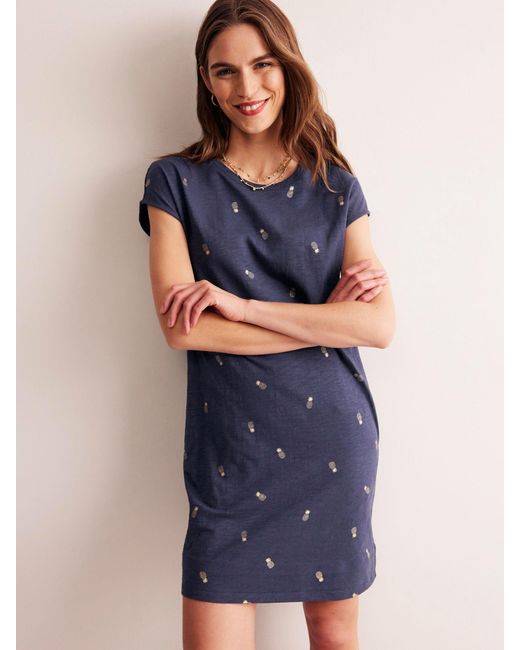 Boden Blue Leah Pineapple Foil Print Jersey T-shirt Dress