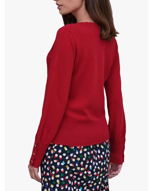 Pure Collection Red Wool Cashmere Blend Button Cuff Jumper