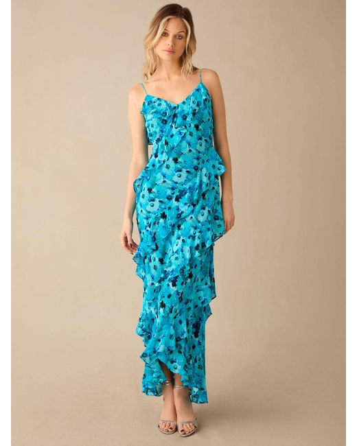 Ro&zo Blue Kirstee Floral Print Ruffle Cami Maxi Dress
