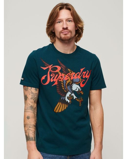 Superdry Blue Tattoo Script Graphic T-shirt for men