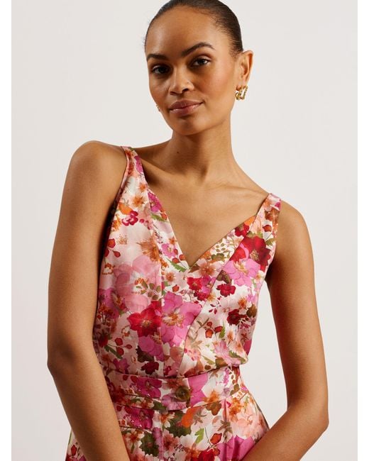 Ted Baker Red Sorapia Floral Print V-neck Top