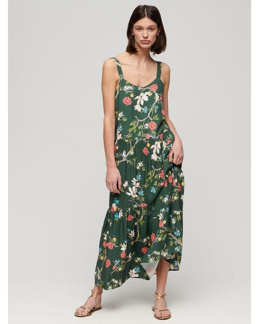 Superdry Green Floral Tiered Maxi Dress