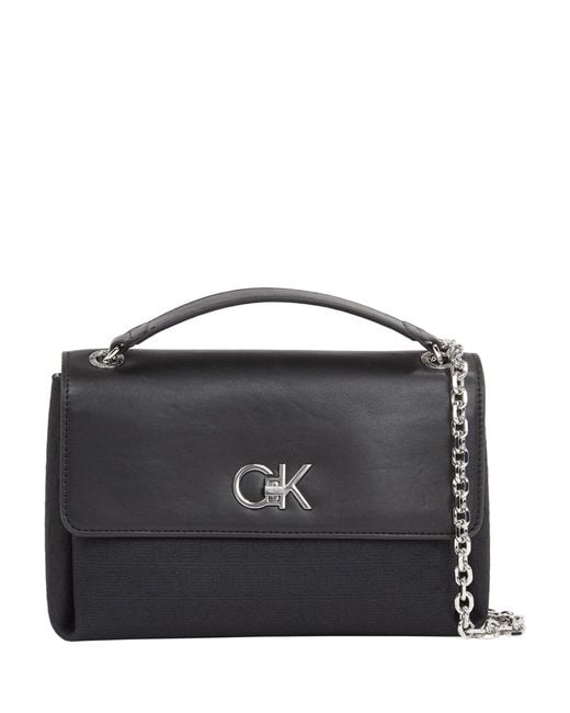 Calvin Klein Black Metal Chain Logo Shoulder Bag