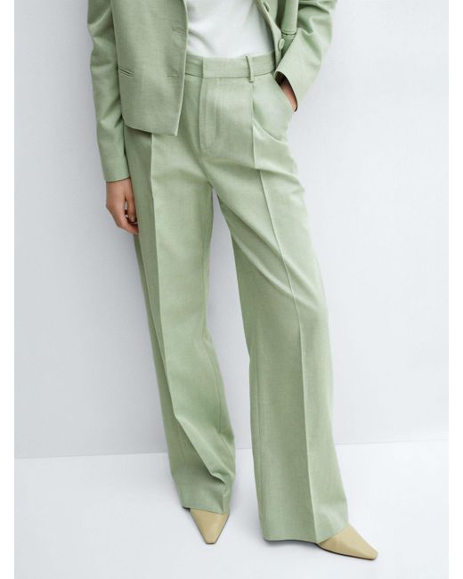 Mango Green Sevilla Linen Blend Wide Leg Trousers