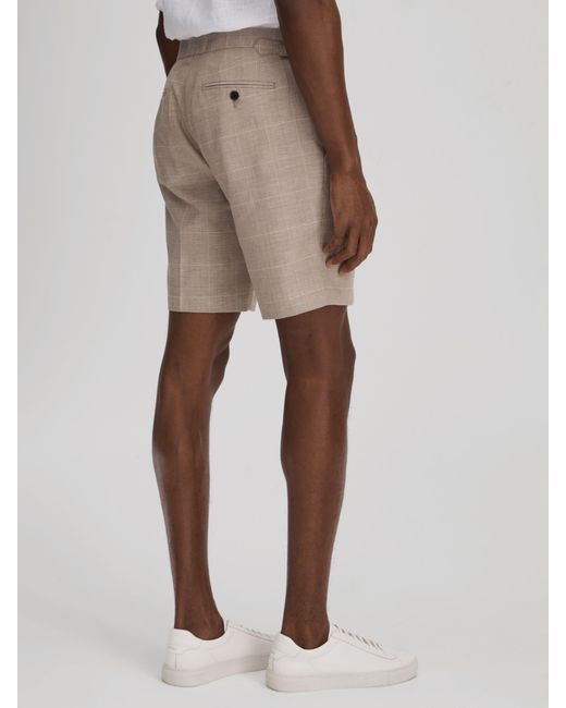 Reiss Natural Send Linen Blend Check Shorts for men