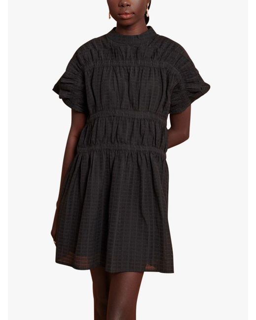 Ghospell Black Yasmin Ruched Linen Blend Mini Dress
