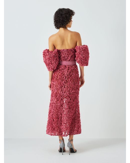 Elliatt Red Intimacy 3d Floral Off Shoulder Strapless Midi Dress