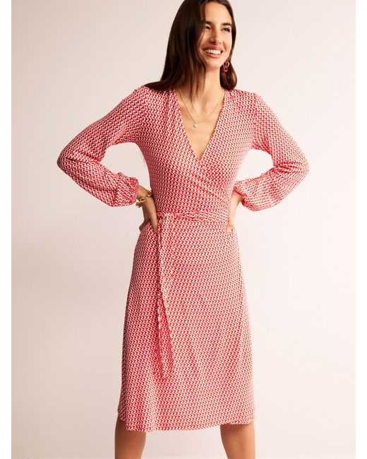 Boden Pink Joanna Geometric Print Jersey Wrap Midi Dress