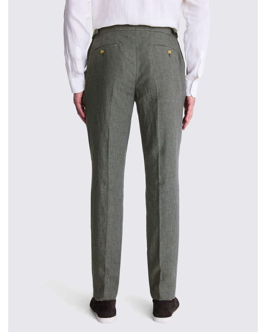 Moss Bros Gray Slim Fit Puppytooth Linen Trousers for men