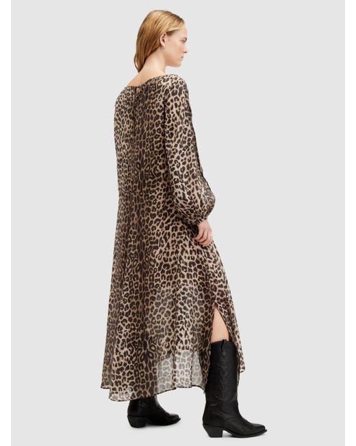 AllSaints Natural Jane Leppo Leopard Print Midi Dress