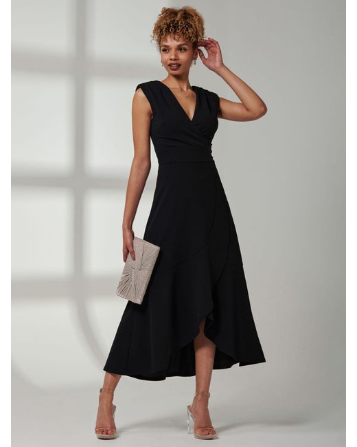 Jolie Moi Black Preslie Wrap Midi Dress