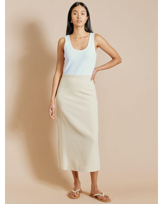 Albaray Natural Linen Twill Blend Midi Pencil Skirt