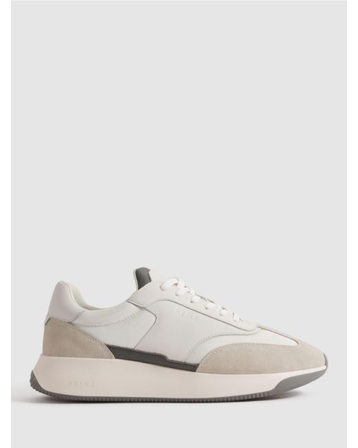 Reiss Emmett - Off White Leather Suede Running Trainers for men