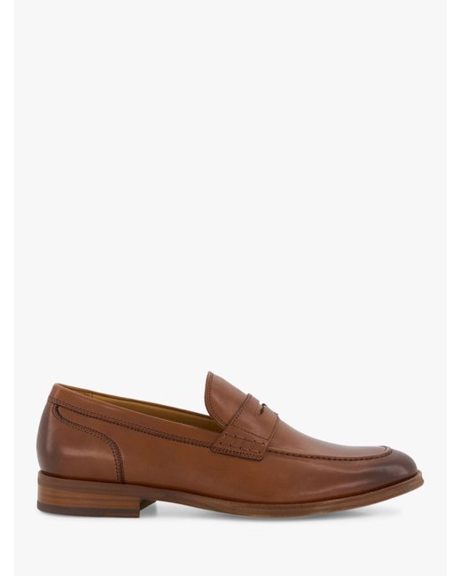 Dune Brown Sulli Leather Moccasin Shoes for men