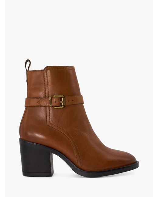 Dune Brown Prance Buckle-embellished Leather Ankle Boots