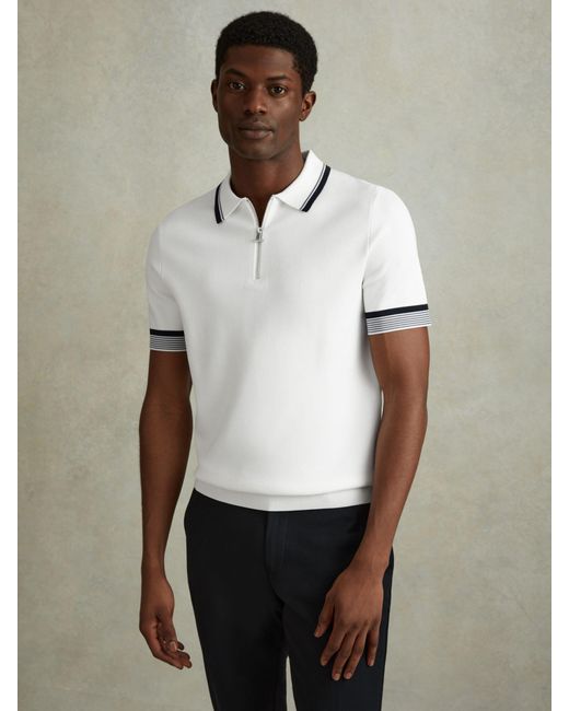 Reiss White Chelsea Short Sleeve Tipped Half Zip Polo Shirt for men