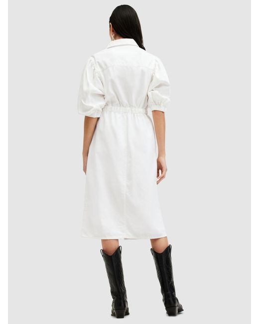 AllSaints White Osa Denim Midi Shirt Dress