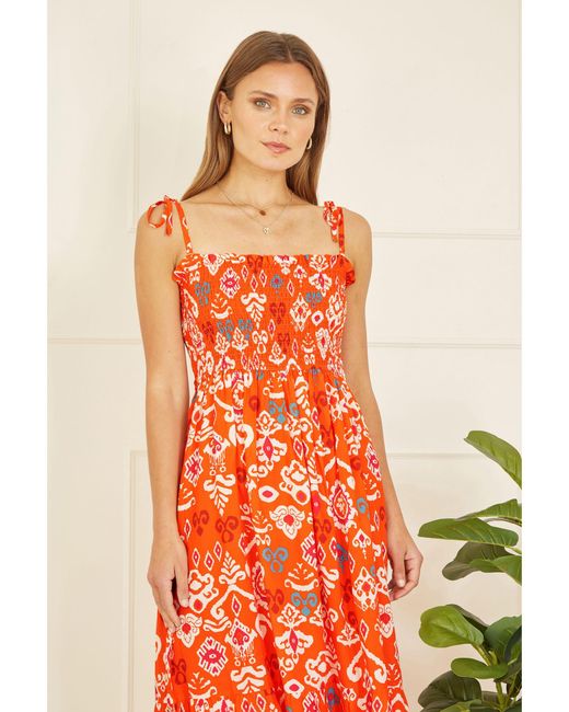 Yumi' Orange Ikat Print Maxi Sun Dress