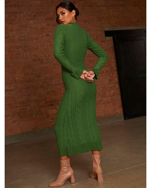 Chi Chi London Green Cable Knit Midi Dress