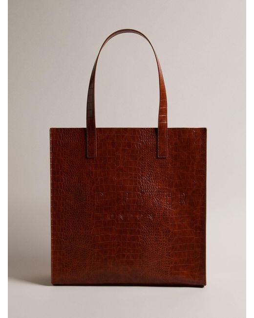 Ted Baker Brown Croccon Large Icon Shopper Bag