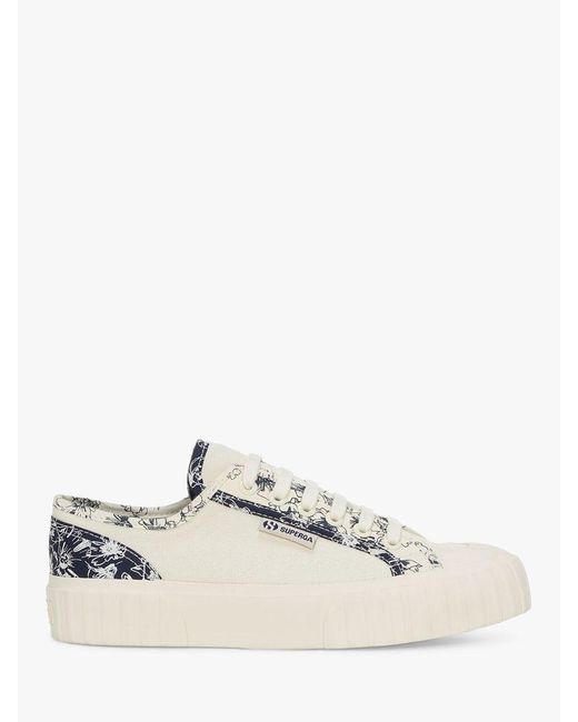 Superga Natural 2630 Stripe Flowers Canvas Trainers