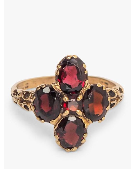 L & T Heirlooms Pink Second Hand 9ct Yellow Gold Garnet Dress Ring