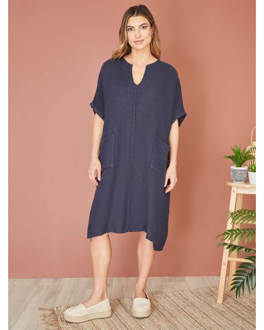 Yumi' Blue Italian Linen Tunic Dress