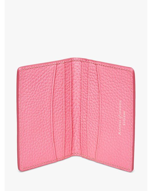 Aspinal Pink Double Fold Pebble Leather Credit Card Case