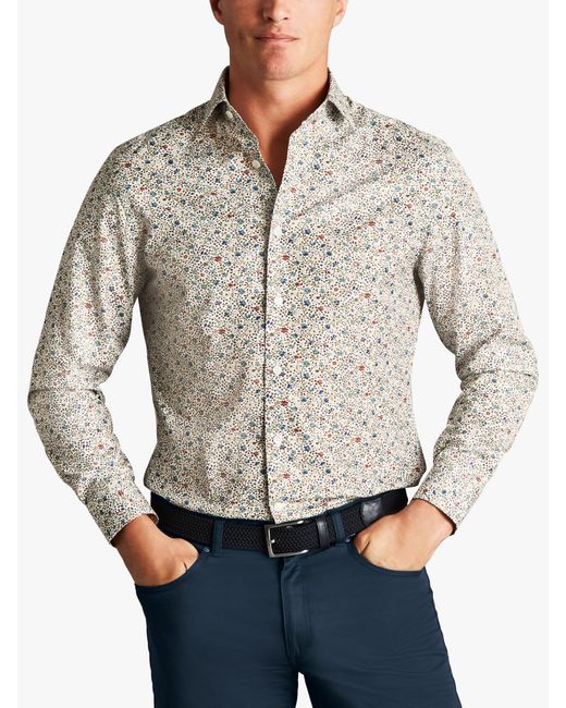 Charles Tyrwhitt Gray Liberty Fabric Floral Semi-cutaway Collar Shirt for men