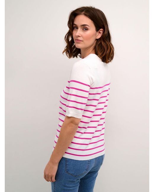 Kaffe Pink Lizza Short Sleeve Striped Knitted Top