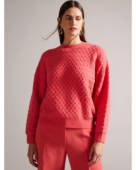 Ted Baker Red Morlea Horizontal Cable Knit Easy Fit Jumper