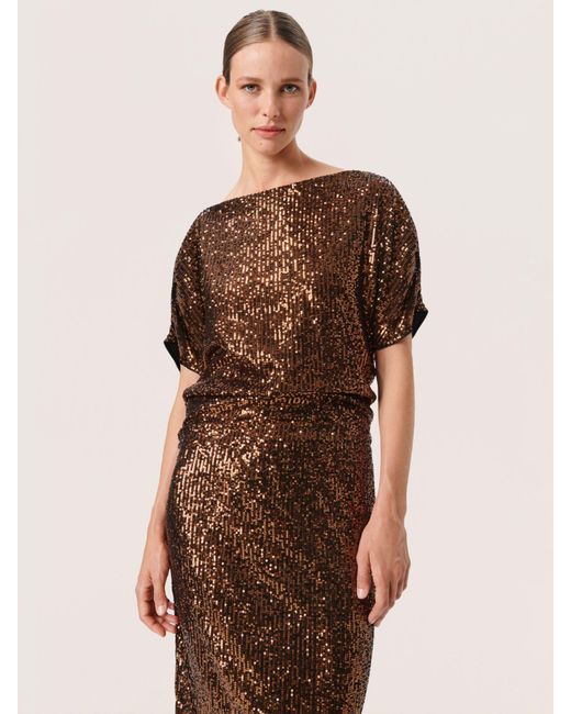Soaked In Luxury Brown Suse Asymmetrical Sleeve Sequin Top