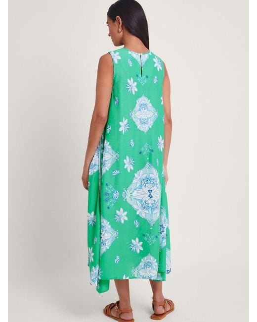 Monsoon Green Louise Scarf Print Midi Dress