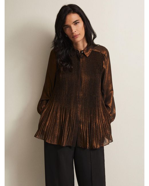 Phase Eight Brown Faye Pleated Blouse