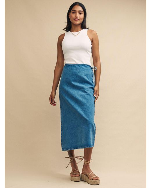 Nobody's Child Blue Latimer Wrap Midi Skirt