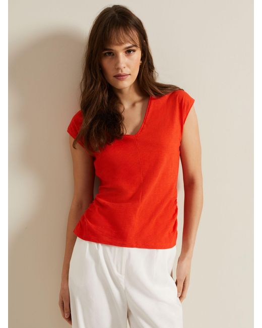 Phase Eight Red Jenny Ruched Side Cotton Top