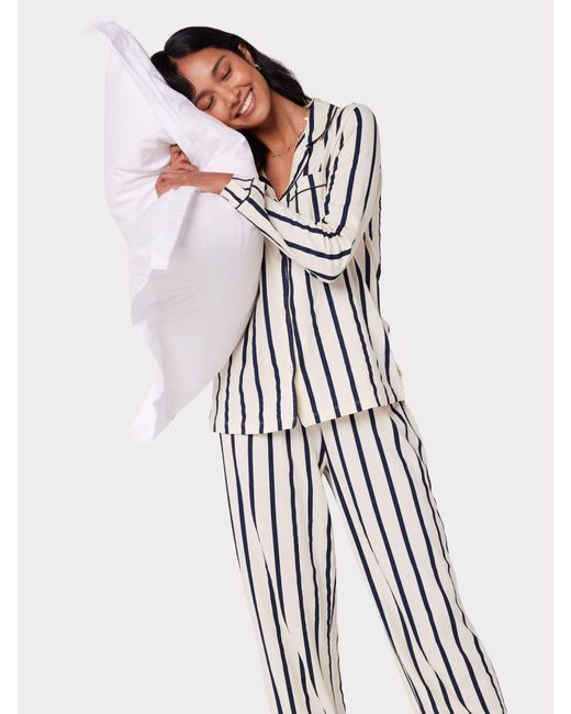 Chelsea Peers White Organic Cotton Striped Long Pyjamas