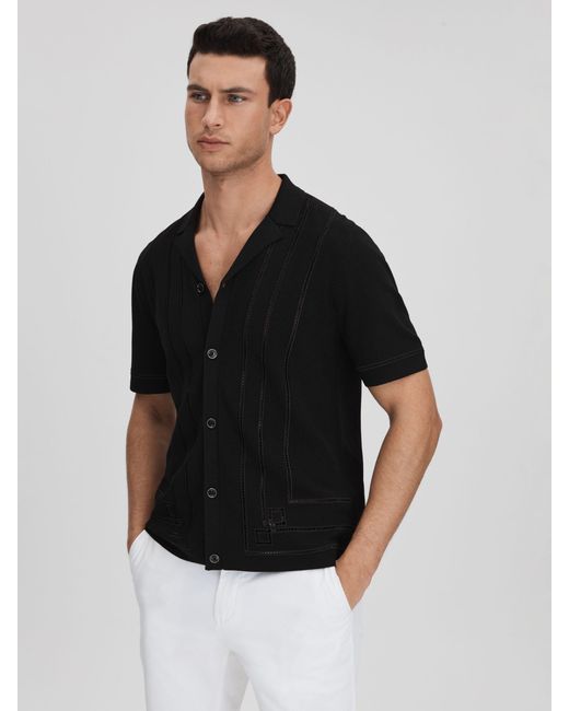 Reiss Black Heartwood Short Sleeve Embroidered Shirt for men