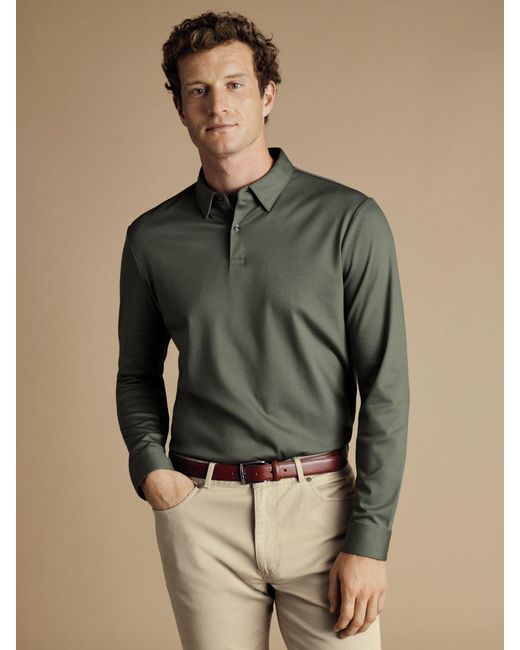 Charles Tyrwhitt Green Long Sleeve Jersey Polo Shirt for men
