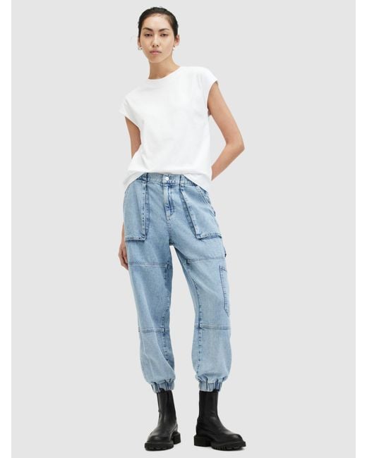 AllSaints Blue Mila High Rise Relaxed Cuffed Jeans
