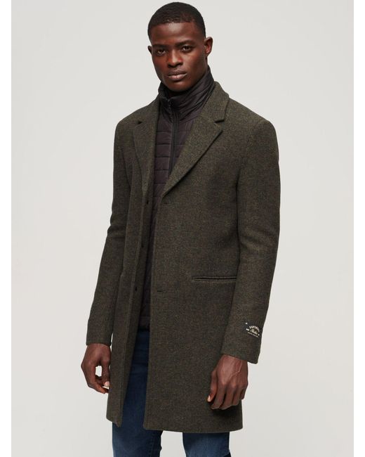 Superdry Green 2 In 1 Wool Overcoat for men