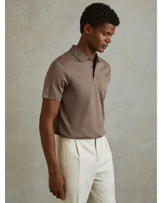 Reiss Brown Austin Short Sleeve Cotton Polo Shirt for men
