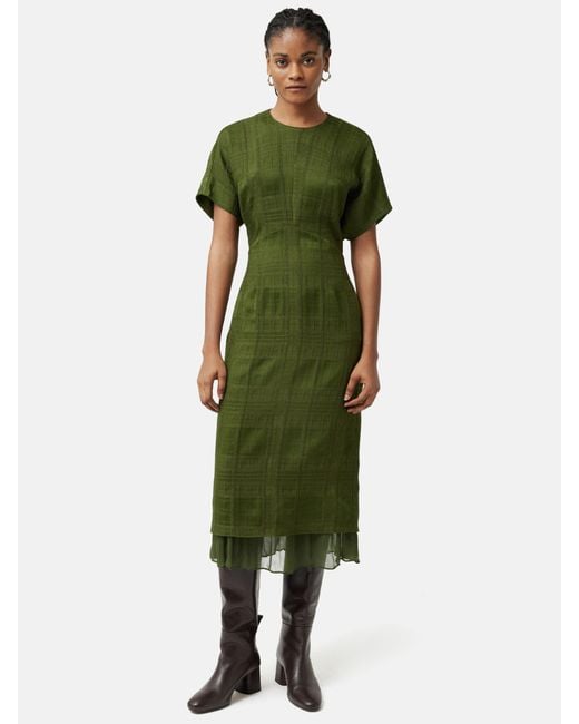 Jigsaw Green Textured Check Midi Dress